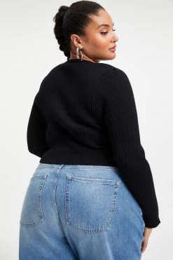 GOOD AMERICAN KNITTED CROP CARDIGAN | BLACK001