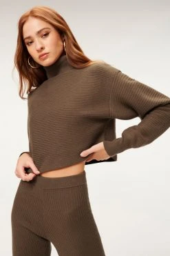 GA-SALE Tops RIB CROP PULLOVER | SEPIA001