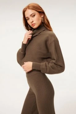 GA-SALE Tops RIB CROP PULLOVER | SEPIA001