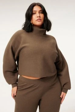GA-SALE Tops RIB CROP PULLOVER | SEPIA001