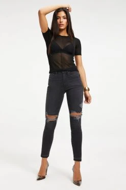 GOOD AMERICAN EXTREME SHEER TOP | BLACK001 Tops