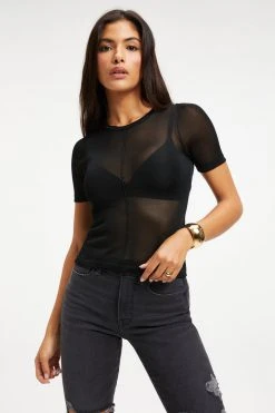 GOOD AMERICAN EXTREME SHEER TOP | BLACK001 Tops