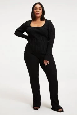 GOOD AMERICAN RIBBED FLARE PANT | BLACK001