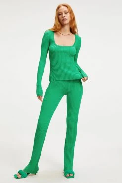 Flash Sale ✔️ GOOD AMERICAN RIBBED SLIT BACK SWEATER TOP | SUMMER GREEN002 Tops 🎉 17 GOOD AMERICAN RIBBED SLIT BACK SWEATER TOP | SUMMER GREEN002 Tops