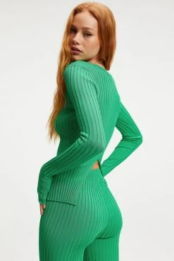 Flash Sale ✔️ GOOD AMERICAN RIBBED SLIT BACK SWEATER TOP | SUMMER GREEN002 Tops 🎉 20 GOOD AMERICAN RIBBED SLIT BACK SWEATER TOP | SUMMER GREEN002 Tops
