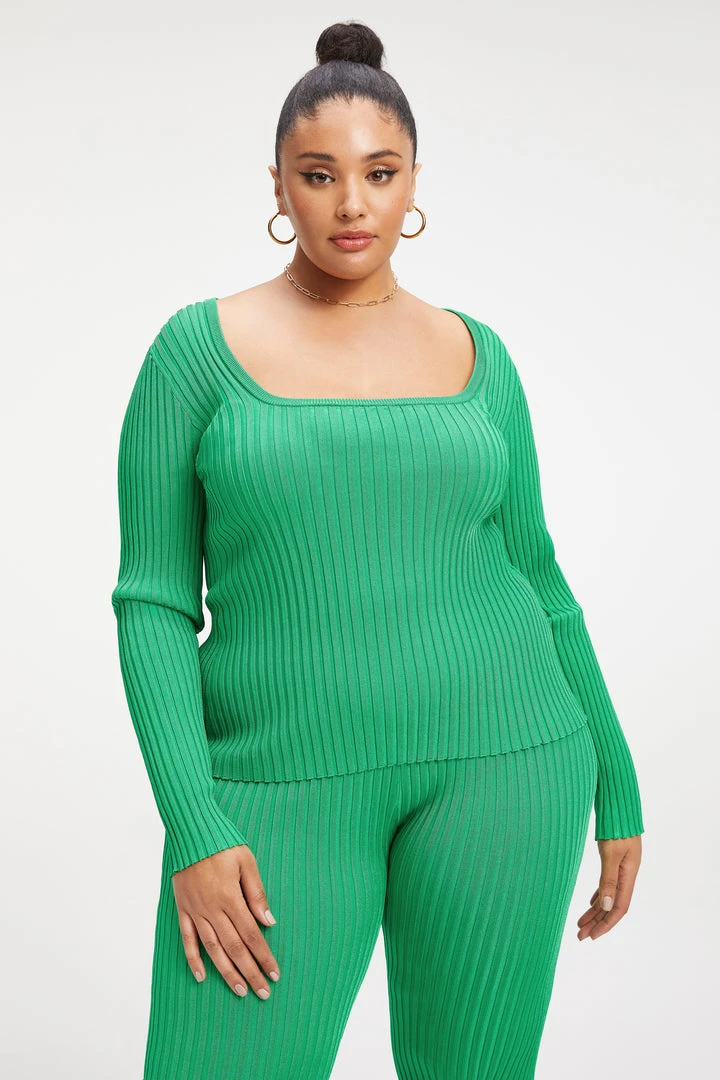 Flash Sale ✔️ GOOD AMERICAN RIBBED SLIT BACK SWEATER TOP | SUMMER GREEN002 Tops 🎉 3 GOOD AMERICAN RIBBED SLIT BACK SWEATER TOP | SUMMER GREEN002 Tops
