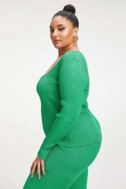 Flash Sale ✔️ GOOD AMERICAN RIBBED SLIT BACK SWEATER TOP | SUMMER GREEN002 Tops 🎉 14 GOOD AMERICAN RIBBED SLIT BACK SWEATER TOP | SUMMER GREEN002 Tops