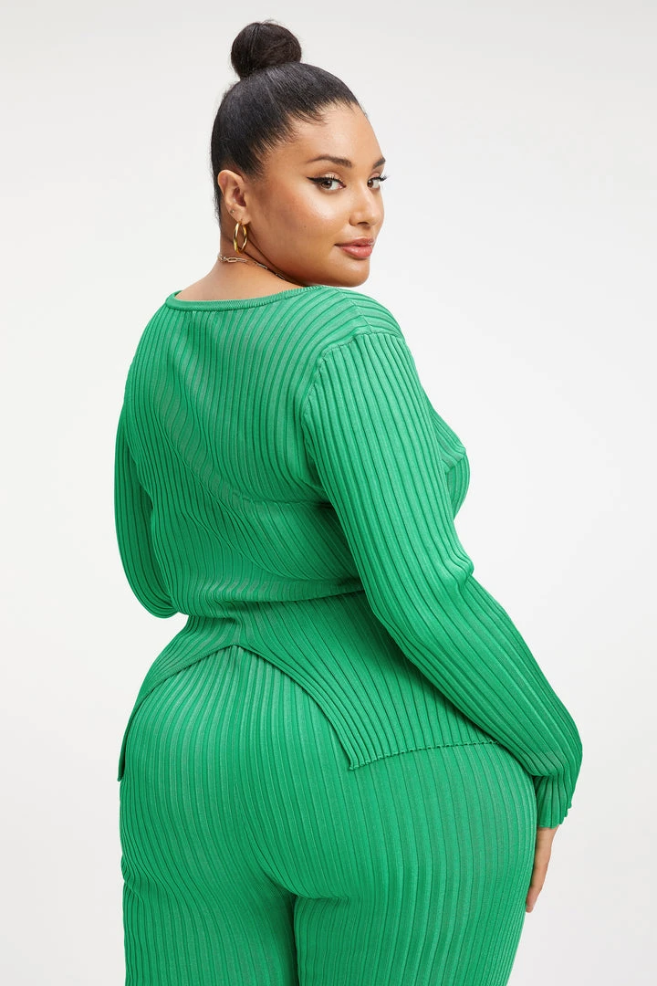 Flash Sale ✔️ GOOD AMERICAN RIBBED SLIT BACK SWEATER TOP | SUMMER GREEN002 Tops 🎉 5 GOOD AMERICAN RIBBED SLIT BACK SWEATER TOP | SUMMER GREEN002 Tops