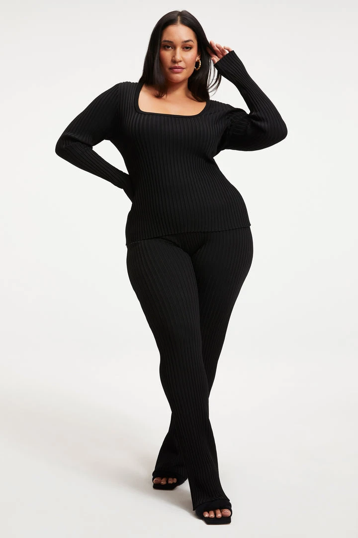 Best deal 🔥 GOOD AMERICAN RIBBED SLIT BACK SWEATER TOP | BLACK001 ⌛ 4 GOOD AMERICAN RIBBED SLIT BACK SWEATER TOP | BLACK001