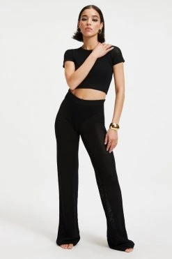 GOOD AMERICAN Cover Ups SWEATER MESH BOOTCUT | BLACK001