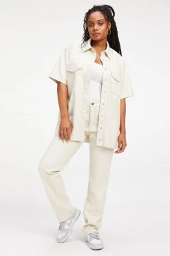 GOOD AMERICAN Tops BETTER THAN LEATHER SHORT SLEEVE SHIRT | BONE001