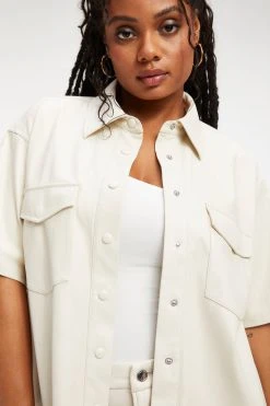 GOOD AMERICAN Tops BETTER THAN LEATHER SHORT SLEEVE SHIRT | BONE001