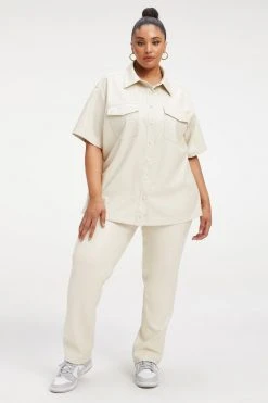 GOOD AMERICAN Tops BETTER THAN LEATHER SHORT SLEEVE SHIRT | BONE001