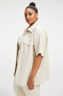 GOOD AMERICAN Tops BETTER THAN LEATHER SHORT SLEEVE SHIRT | BONE001