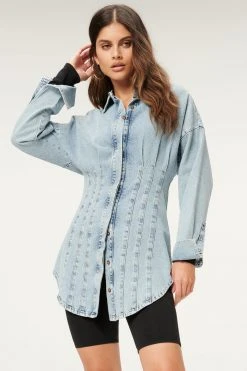 GA-SALE SEAMED SHIRT DRESS | BLUE819