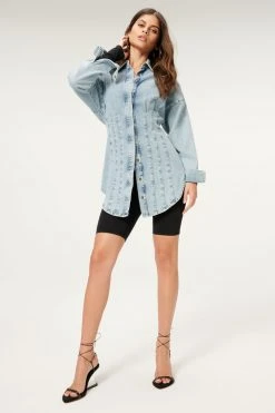 GA-SALE SEAMED SHIRT DRESS | BLUE819