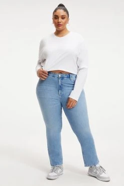 GOOD AMERICAN GOOD STRAIGHT NATURAL FRAY HEM | INDIGO126 High Waisted