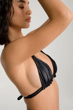 GOOD AMERICAN METALLIC HI-HI TANGA TOP | BLACK001 Bikini Tops