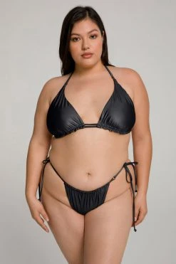 GOOD AMERICAN METALLIC HI-HI TANGA TOP | BLACK001 Bikini Tops