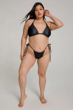 GOOD AMERICAN METALLIC HI-HI TANGA TOP | BLACK001 Bikini Tops