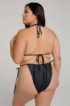 GOOD AMERICAN METALLIC HI-HI TANGA TOP | BLACK001 Bikini Tops
