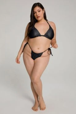 Cheapest ❤️ GOOD AMERICAN METALLIC HI-HI TANGA BOTTOM | BLACK001 ❤️ Bikini Bottoms ✨ 23 GOOD AMERICAN METALLIC HI-HI TANGA BOTTOM | BLACK001 Bikini Bottoms