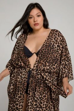 GOOD AMERICAN Cover Ups GODDESS ROBE | LEOPARD004