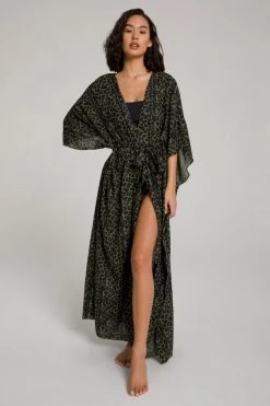 GOOD AMERICAN Cover Ups GODDESS ROBE | SAGE LEOPARD005