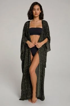 GOOD AMERICAN Cover Ups GODDESS ROBE | SAGE LEOPARD005