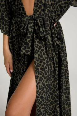 GOOD AMERICAN Cover Ups GODDESS ROBE | SAGE LEOPARD005
