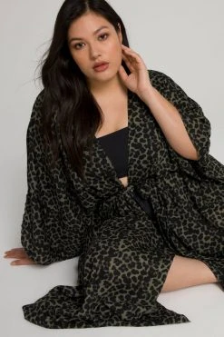 GOOD AMERICAN Cover Ups GODDESS ROBE | SAGE LEOPARD005