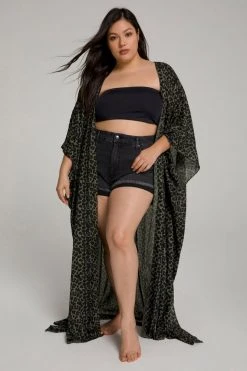 GOOD AMERICAN Cover Ups GODDESS ROBE | SAGE LEOPARD005