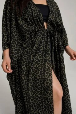 GOOD AMERICAN Cover Ups GODDESS ROBE | SAGE LEOPARD005
