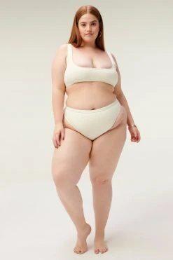 GOOD AMERICAN Bikini Bottoms RIB HIGH CUT SPORT BOTTOM | IVORY001