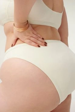 GOOD AMERICAN Bikini Bottoms RIB HIGH CUT SPORT BOTTOM | IVORY001