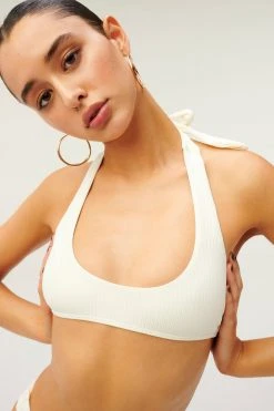 GOOD AMERICAN Bikini Tops RIB KHLOE HALTER | IVORY001