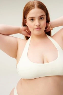 GOOD AMERICAN Bikini Tops RIB KHLOE HALTER | IVORY001