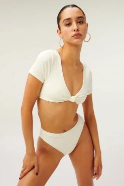 GOOD AMERICAN Bikini Tops RIB TWIST FRONT TEE | IVORY001