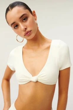GOOD AMERICAN Bikini Tops RIB TWIST FRONT TEE | IVORY001