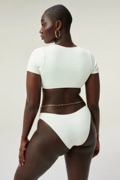 GOOD AMERICAN Bikini Tops RIB TWIST FRONT TEE | IVORY001