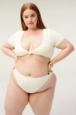GOOD AMERICAN Bikini Tops RIB TWIST FRONT TEE | IVORY001