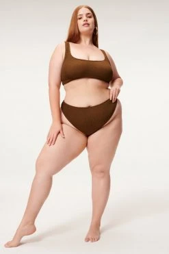 GOOD AMERICAN Bikini Bottoms ALWAYS FITS GOOD WAIST CHEEKY | MOCHA001