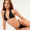 GOOD AMERICAN Bikini Tops SATIN RUCHED HALTER TOP | BLACK001