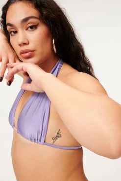 GA-SALE Bikini Tops SATIN RUCHED HALTER TOP | LILAC MIST001