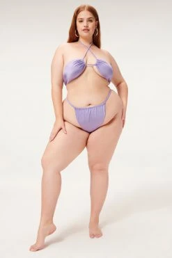 GA-SALE Bikini Tops SATIN RUCHED HALTER TOP | LILAC MIST001