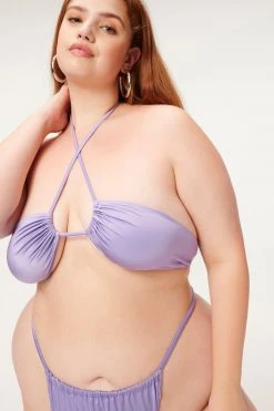 GA-SALE Bikini Tops SATIN RUCHED HALTER TOP | LILAC MIST001