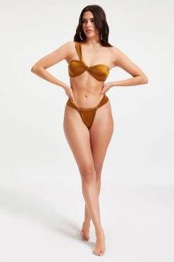 GOOD AMERICAN SHINE RUCHED BOTTOM | BRONZE BROWN001 Bikini Bottoms