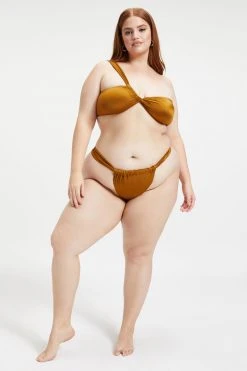 GOOD AMERICAN SHINE RUCHED BOTTOM | BRONZE BROWN001 Bikini Bottoms