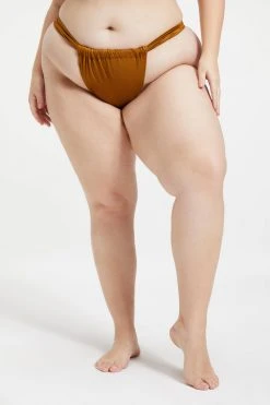 GOOD AMERICAN SHINE RUCHED BOTTOM | BRONZE BROWN001 Bikini Bottoms