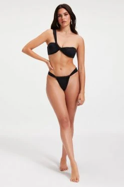 GOOD AMERICAN SHINE RUCHED BOTTOM | BLACK001 Bikini Bottoms